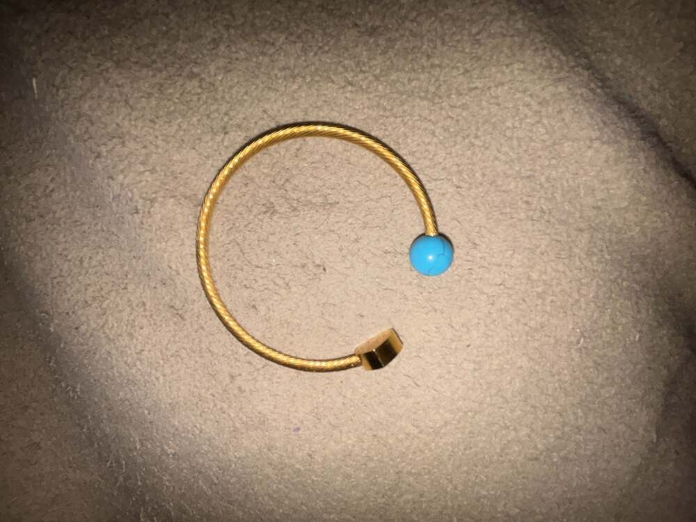 TOUS Gold-Tone Cable Bangle Bracelet with Heart and Turquoise Bead